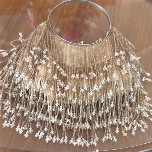 Elegant Fringe Beaded Handbag with Metal Handle - Picture 2 of 3